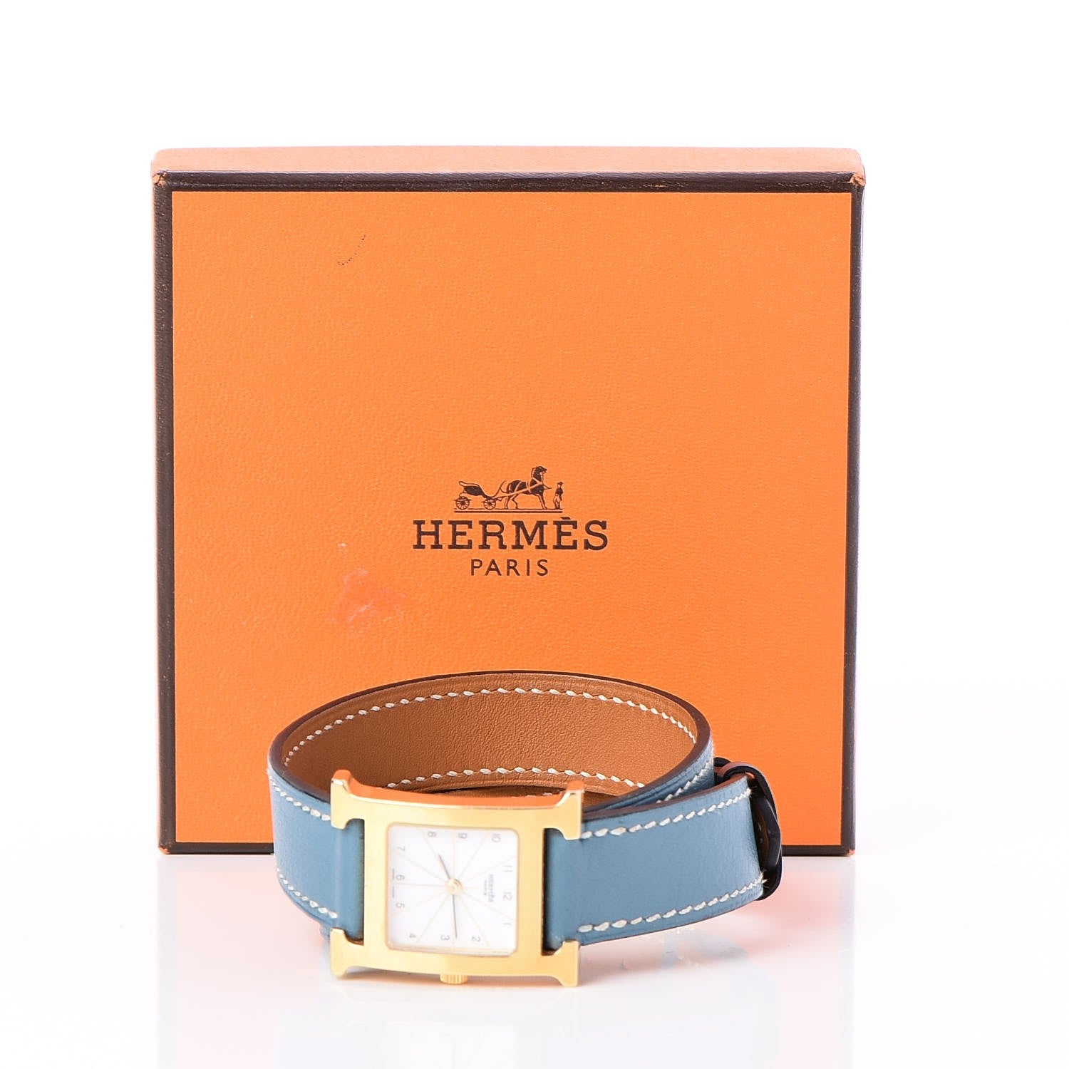 Hermes Stainless Steel Swift 21mm Heure H Hour Double Tour Quartz Watch Blue Jean 12 of 12