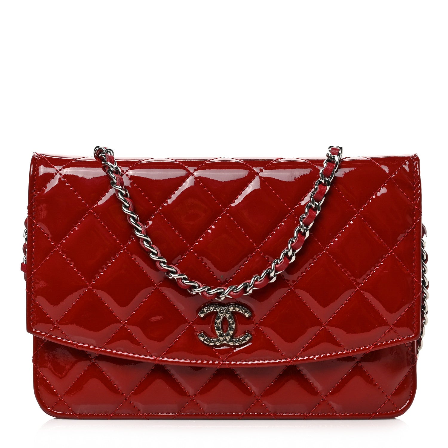 Chanel Patent Quilted Brilliant Wallet On Chain WOC Red 1 of 9