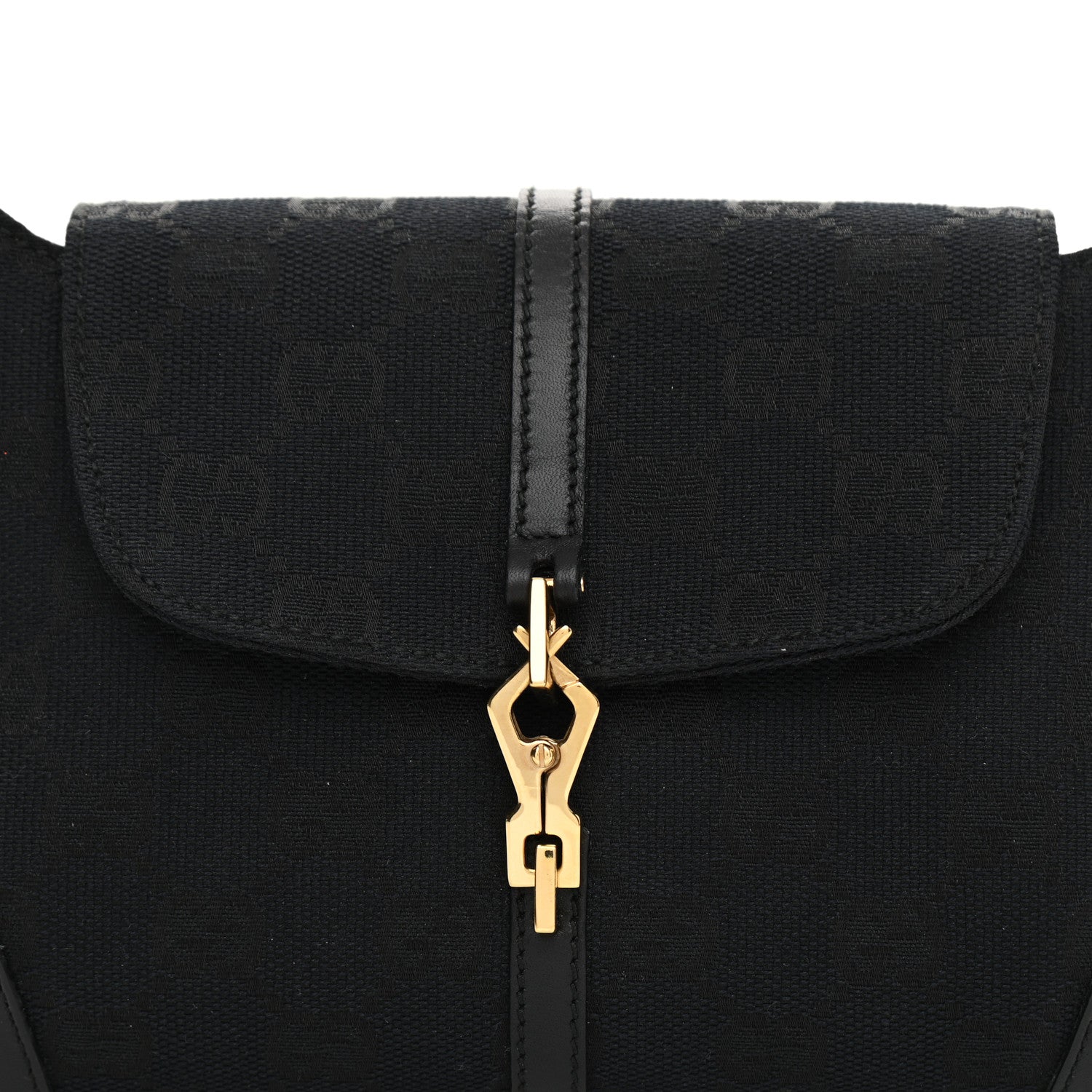 Gucci Calfskin Monogram Bamboo Handle Jackie O Hobo Black 8 of 10