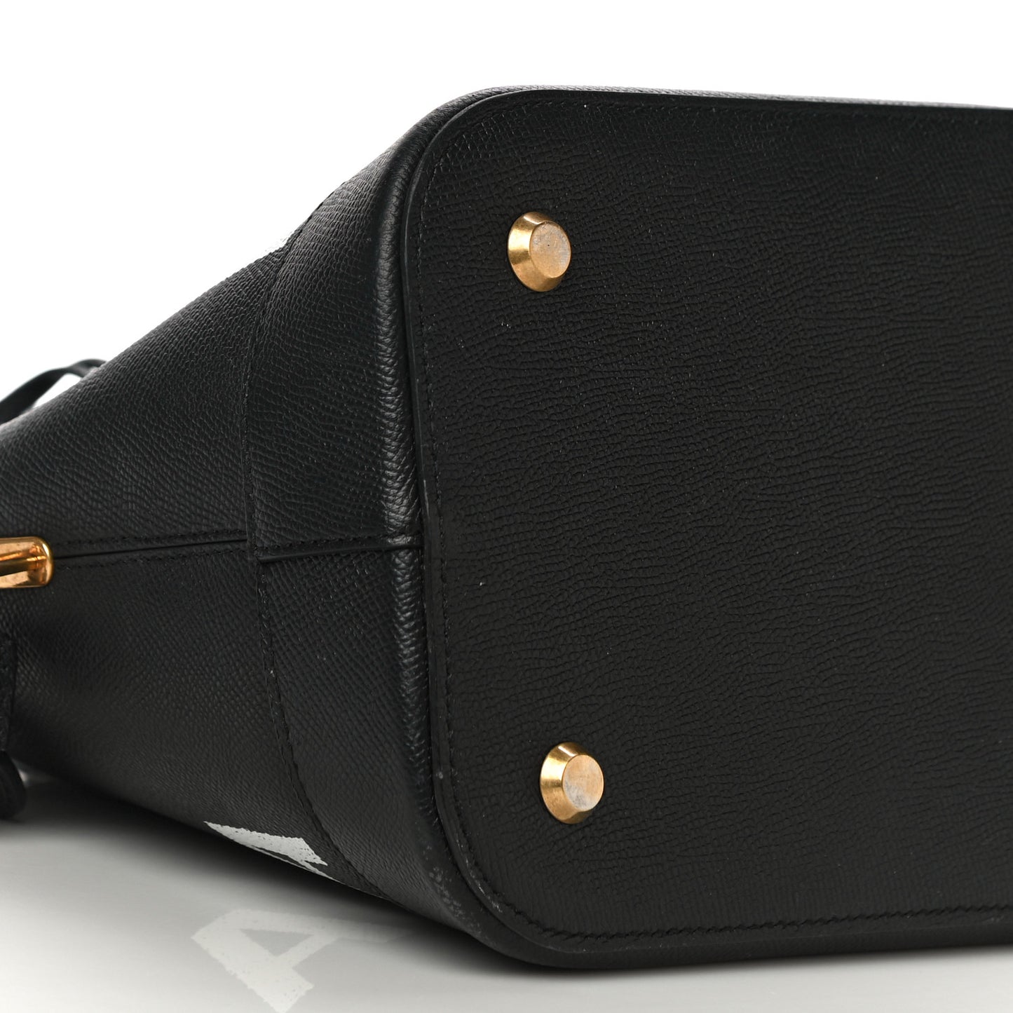 Signature Grained Calfskin Logo M Ville Top Handle Bag Black