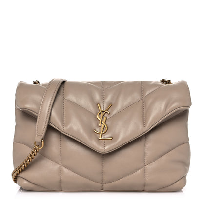 Saint Laurent Lambskin Quilted Toy Loulou Puffer Monogram Chain Satchel Dark Beige 1 of 10