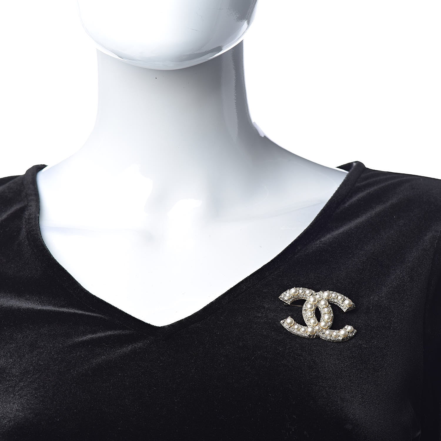 Chanel Pearl Crystal CC Brooch Gold 2 of 5