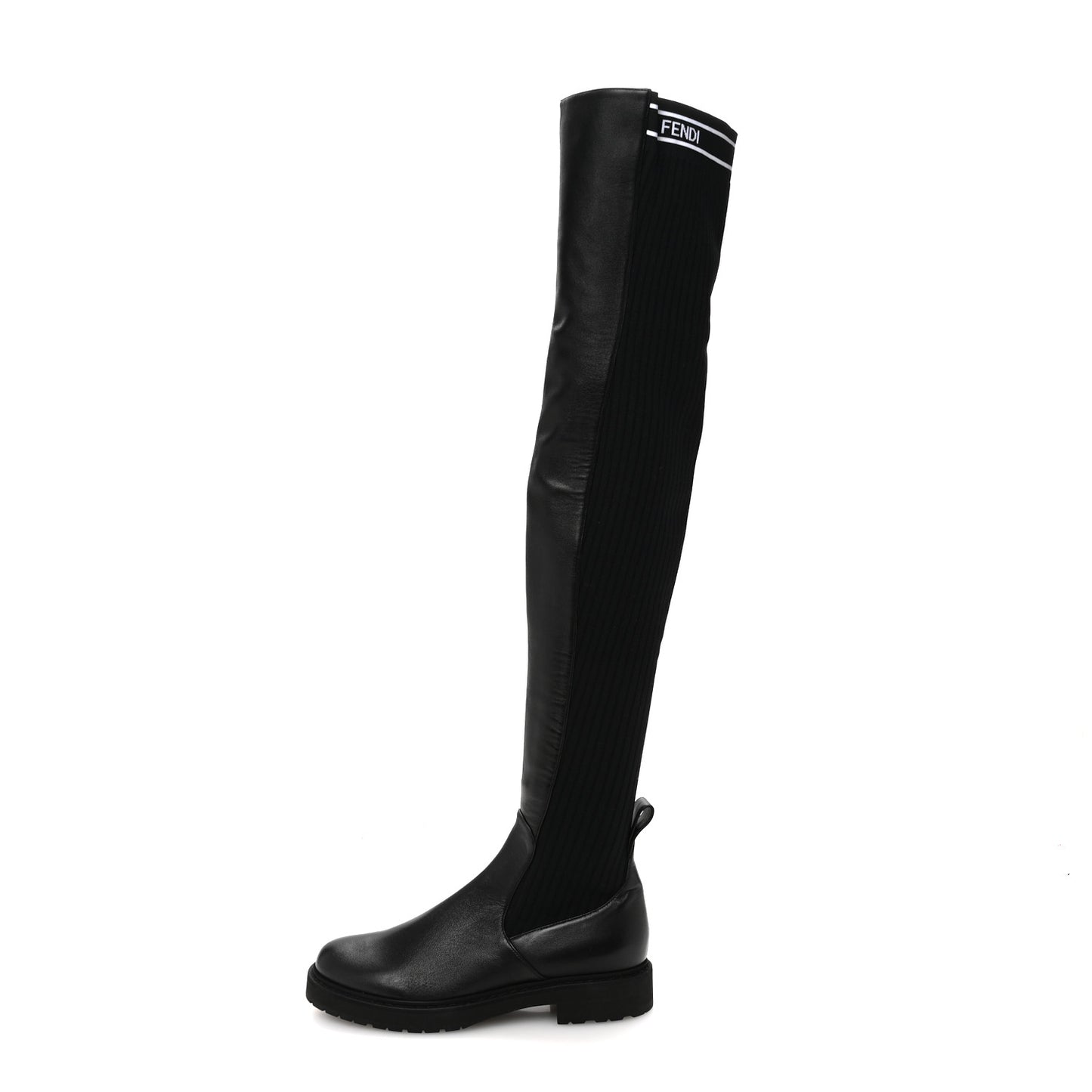Nappa Stretch Fabric Logo Rockoko Thigh High Boots 37.5 Black White