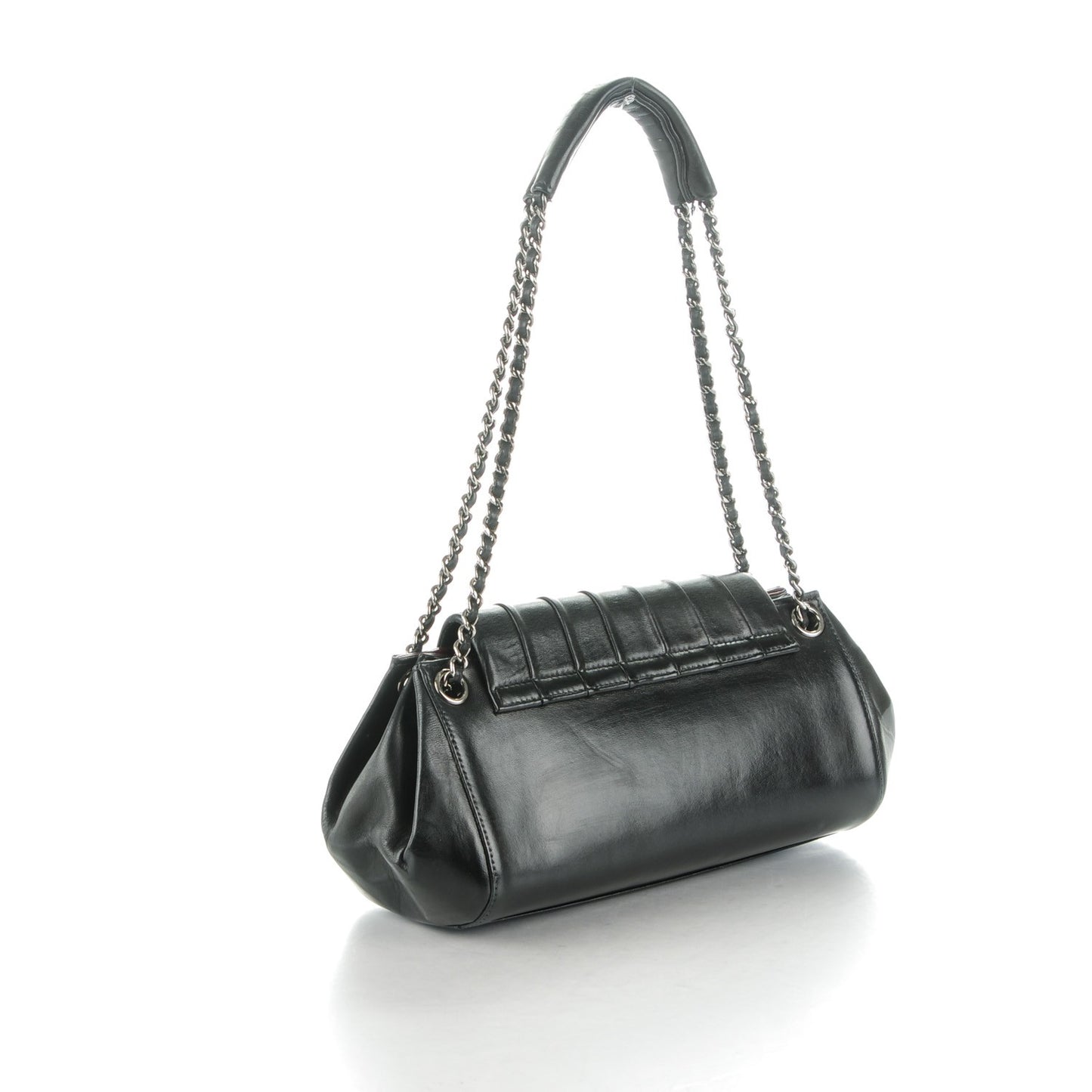 Vertical Quilt Lambskin Accordion Flap Black