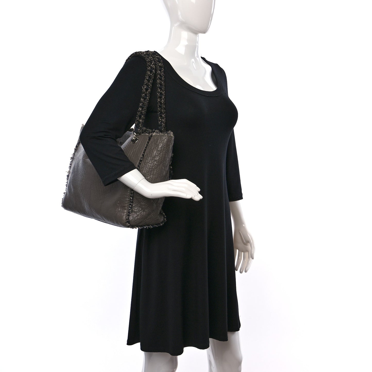 Glazed Calfskin Tweed Tweedy Shopping Tote Brown