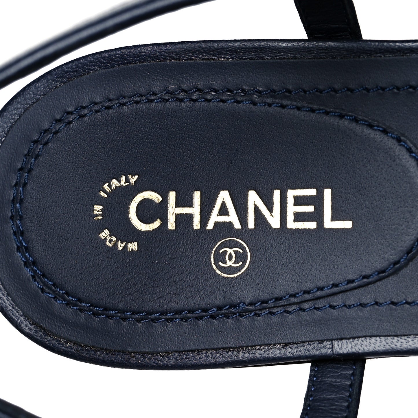 Lambskin Crystal CC Thong Sandals 38 Navy Blue