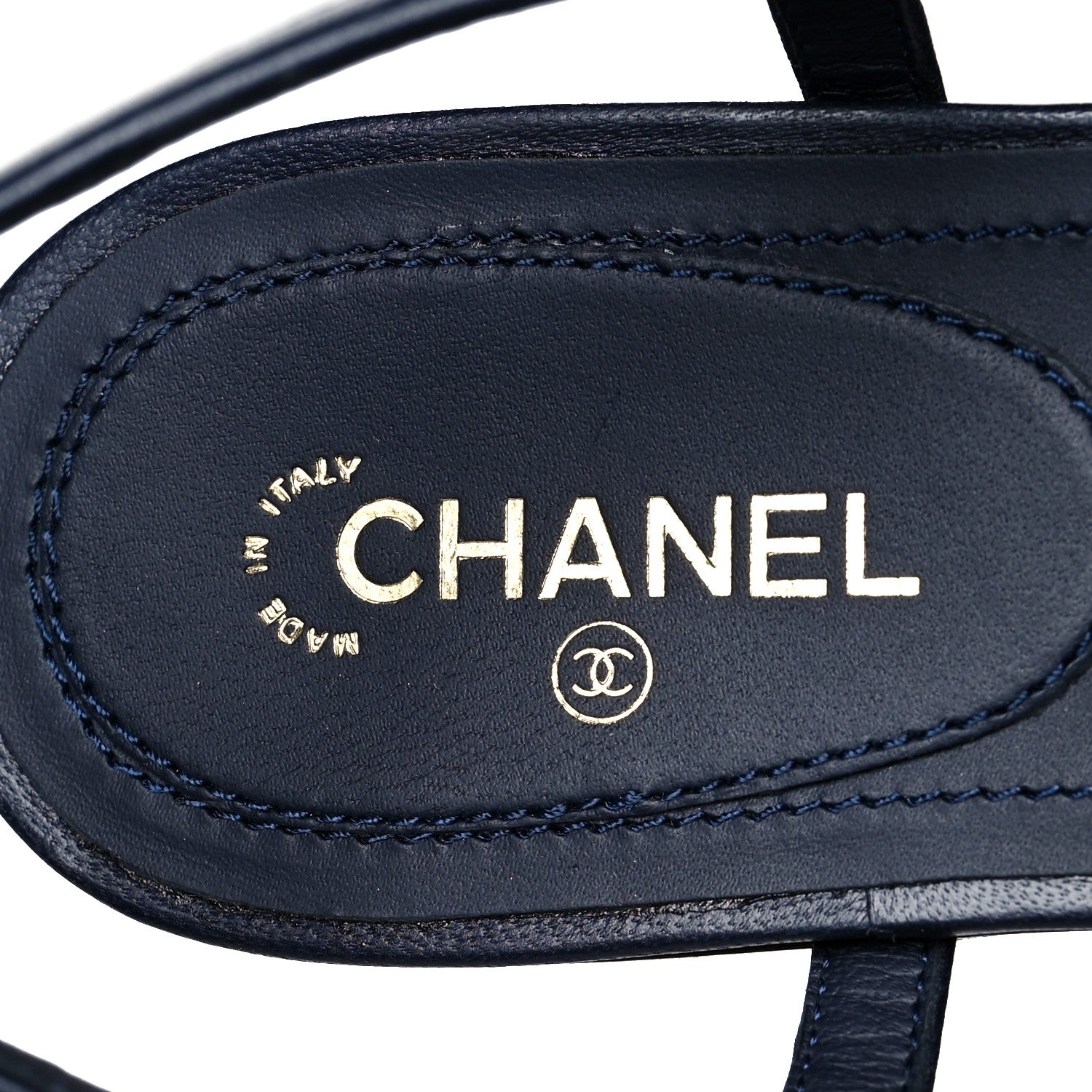 Chanel Lambskin Crystal CC Thong Sandals 38 Navy Blue 7 of 8