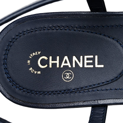 Chanel Lambskin Crystal CC Thong Sandals 38 Navy Blue 7 of 8
