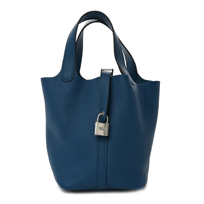 Hermes Taurillon Clemence Picotin Lock 18 PM Bleu Izmir 1 of 10