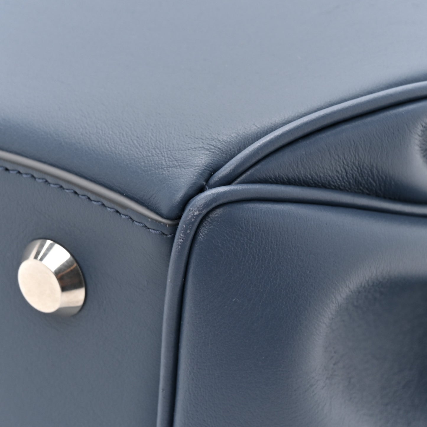 Natural Smooth Calfskin Medium Rodeo Top Handle Handbag Faded Dark Blue