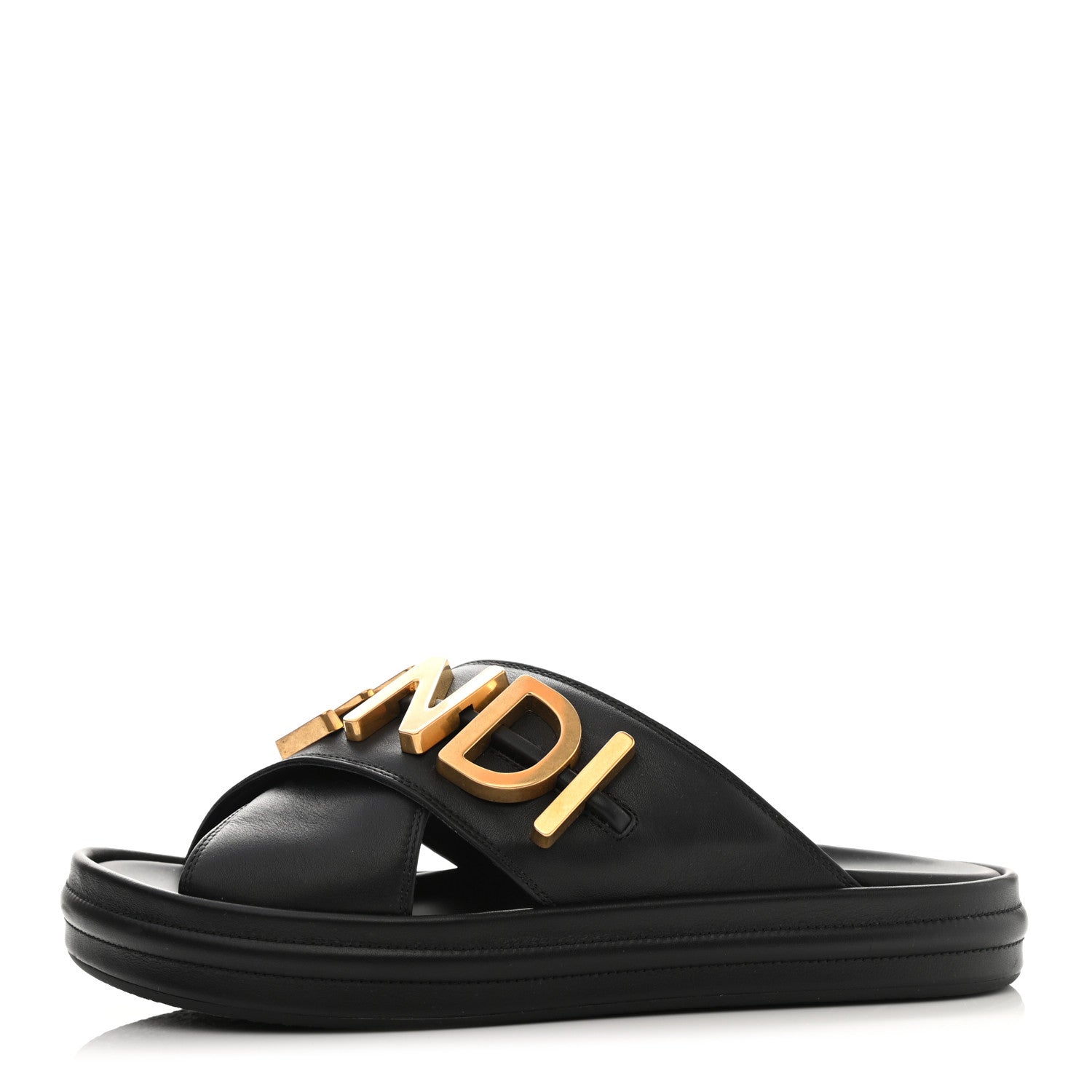 Fendi Vitello Womens Fendigraphy Slide Sandals 36.5 Black 1 of 9