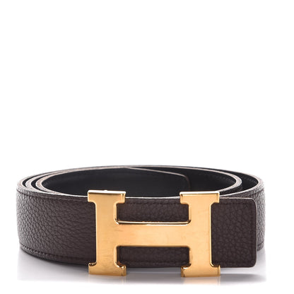 Hermes Box Togo 32mm H Belt 80 Black Chocolate 1 of 8