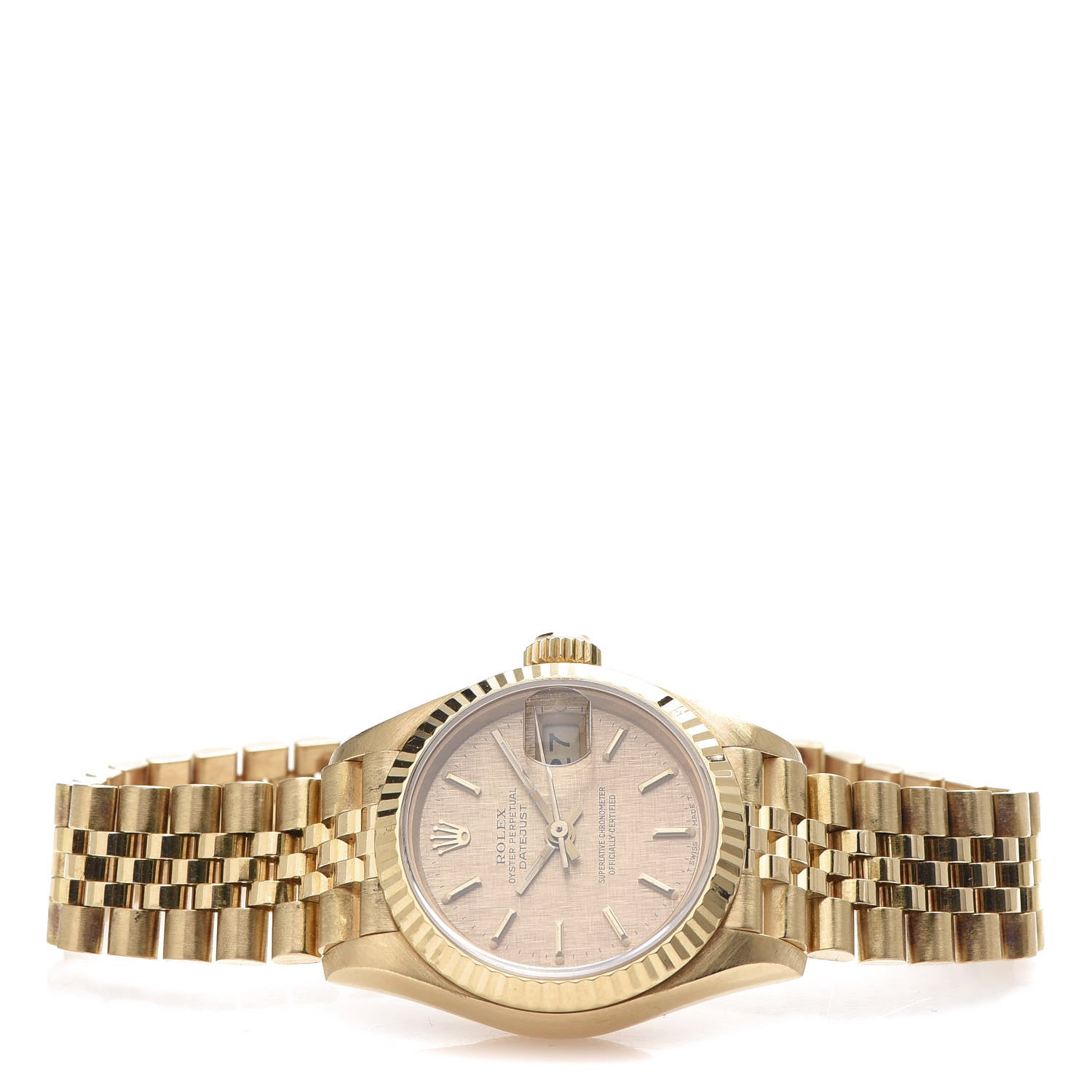 Rolex 18K Yellow Gold 26mm Oyster Perpetual Datejust Watch Linen 69178 3 of 6
