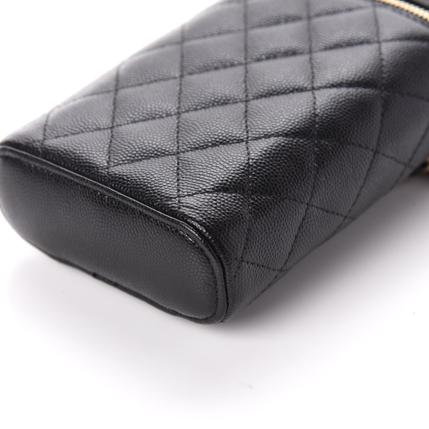 Caviar Quilted Phone Holder With Chain Black