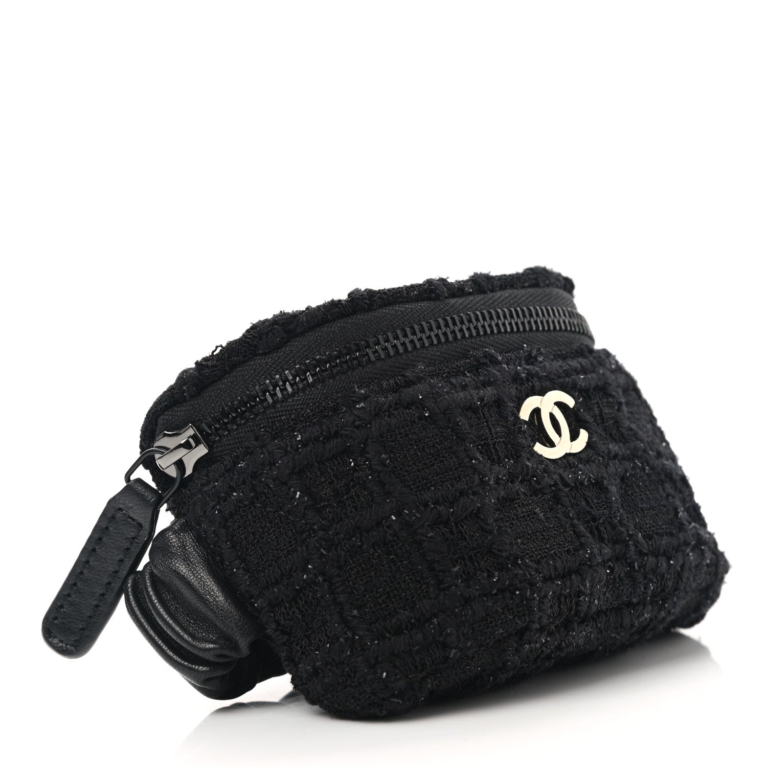 Chanel Tweed Lambskin Quilted Arm Coin Purse Black 4 of 8