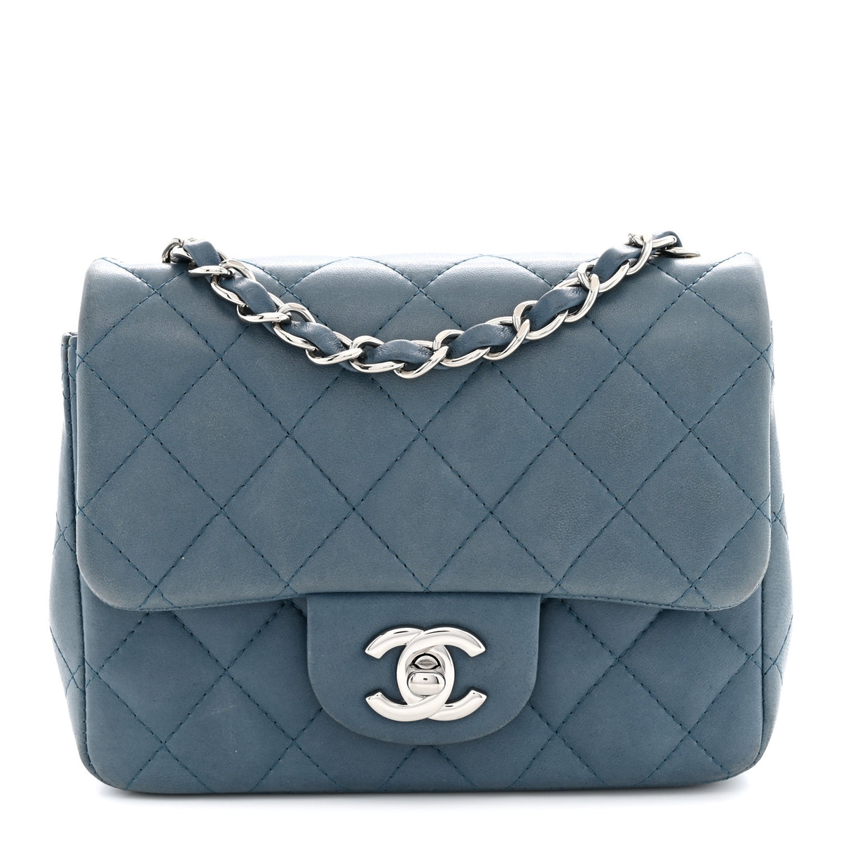 Lambskin Quilted Mini Square Flap Blue
