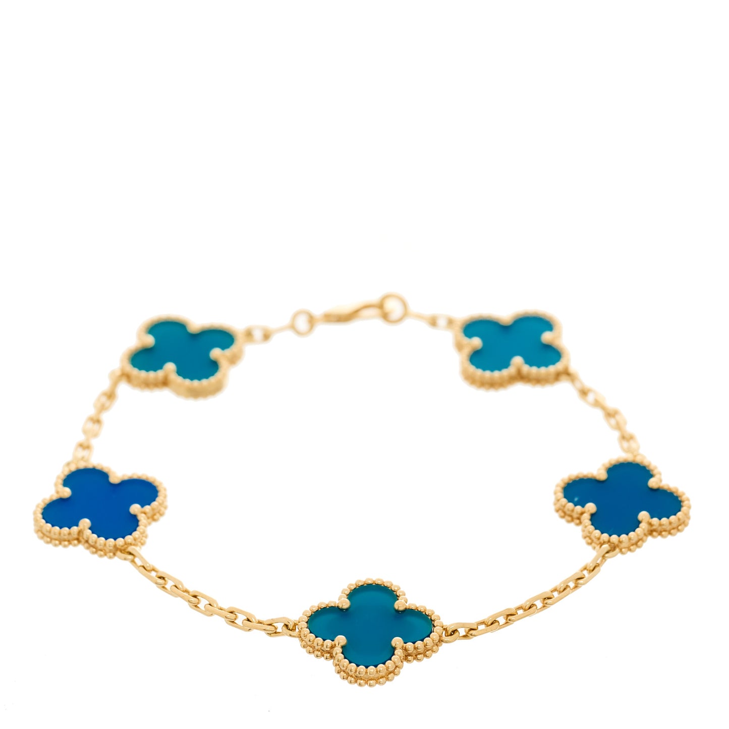 18K Yellow Gold Blue Agate 5 Motifs Vintage Alhambra Bracelet
