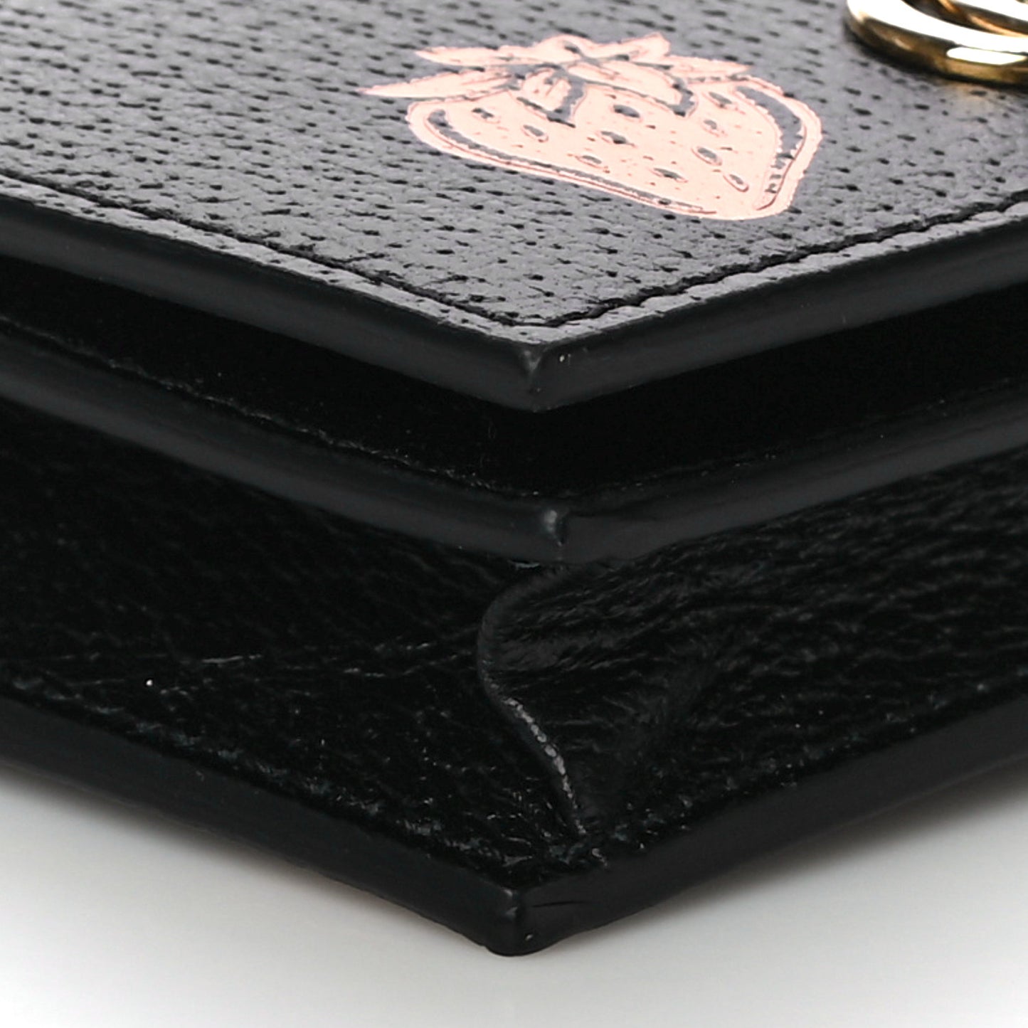 Textured Dollar Calfskin Berry Print GG Marmont Card Case Black Light Copper