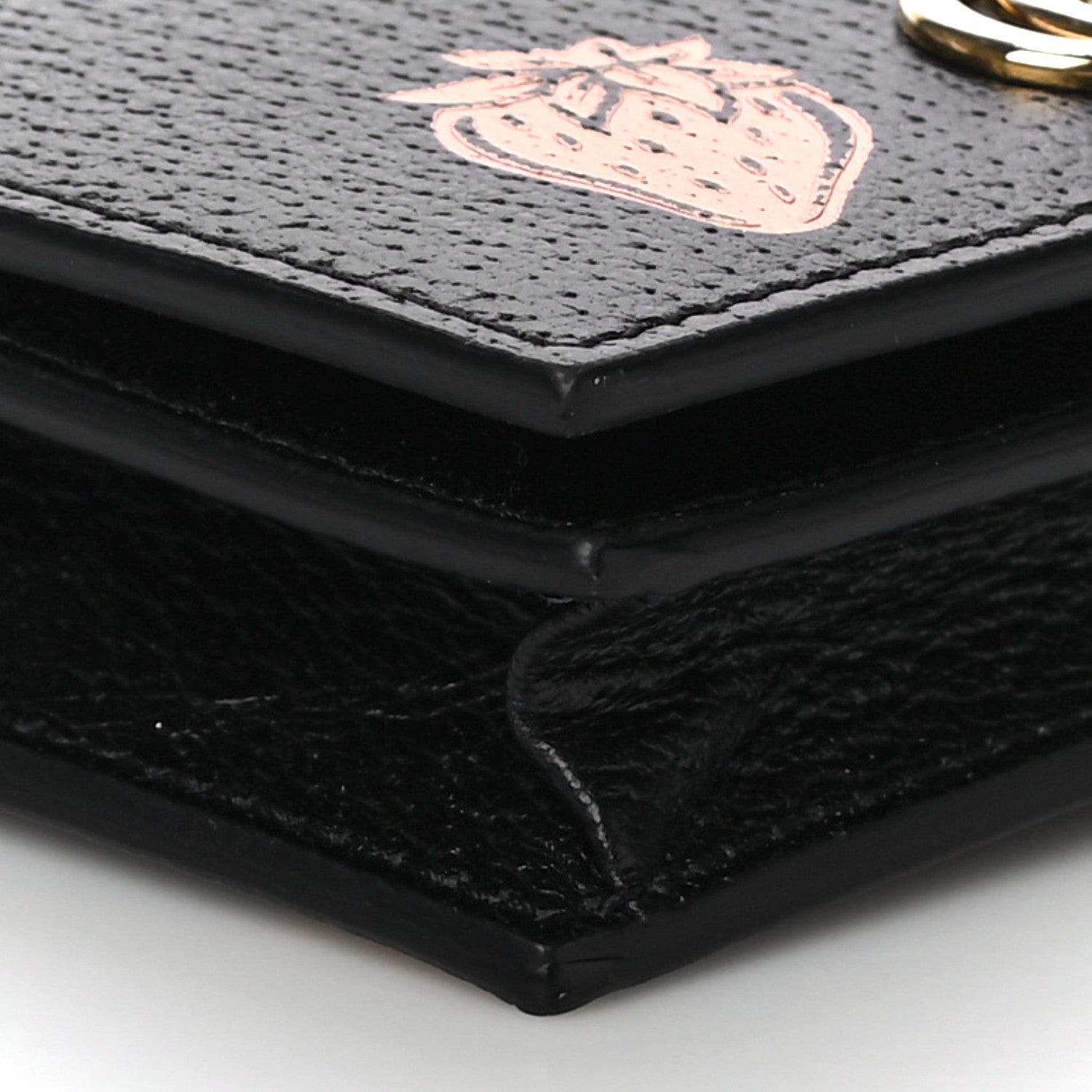 Gucci Textured Dollar Calfskin Berry Print GG Marmont Card Case Black Light Copper 8 of 10