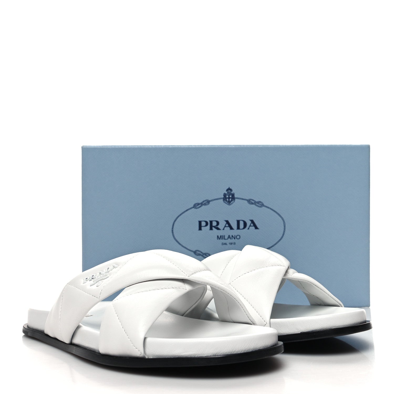 Prada Nappa Logo Quilted Criss Cross Slide Sandals 41 White 8 of 8