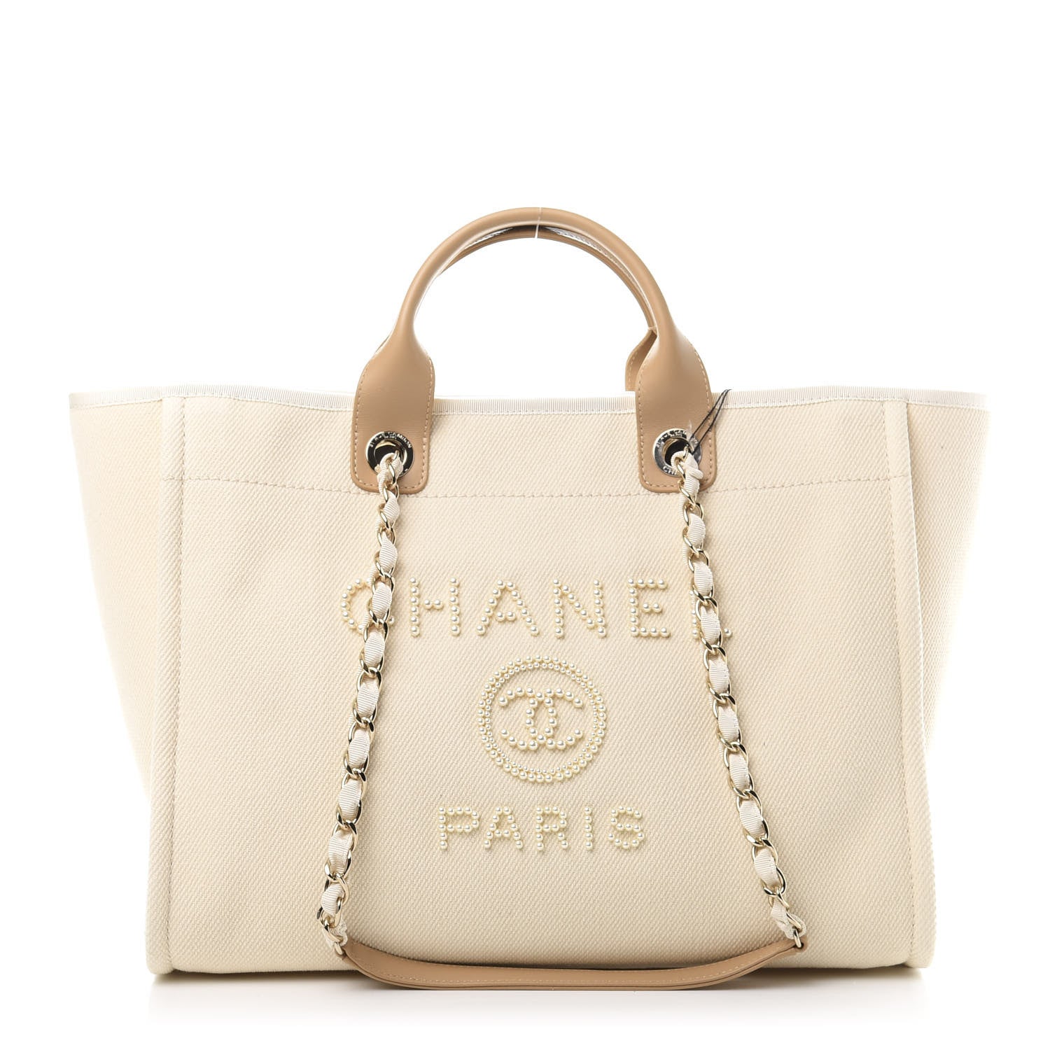 Chanel Canvas Pearl Medium Deauville Tote Ecru Beige 1 of 10