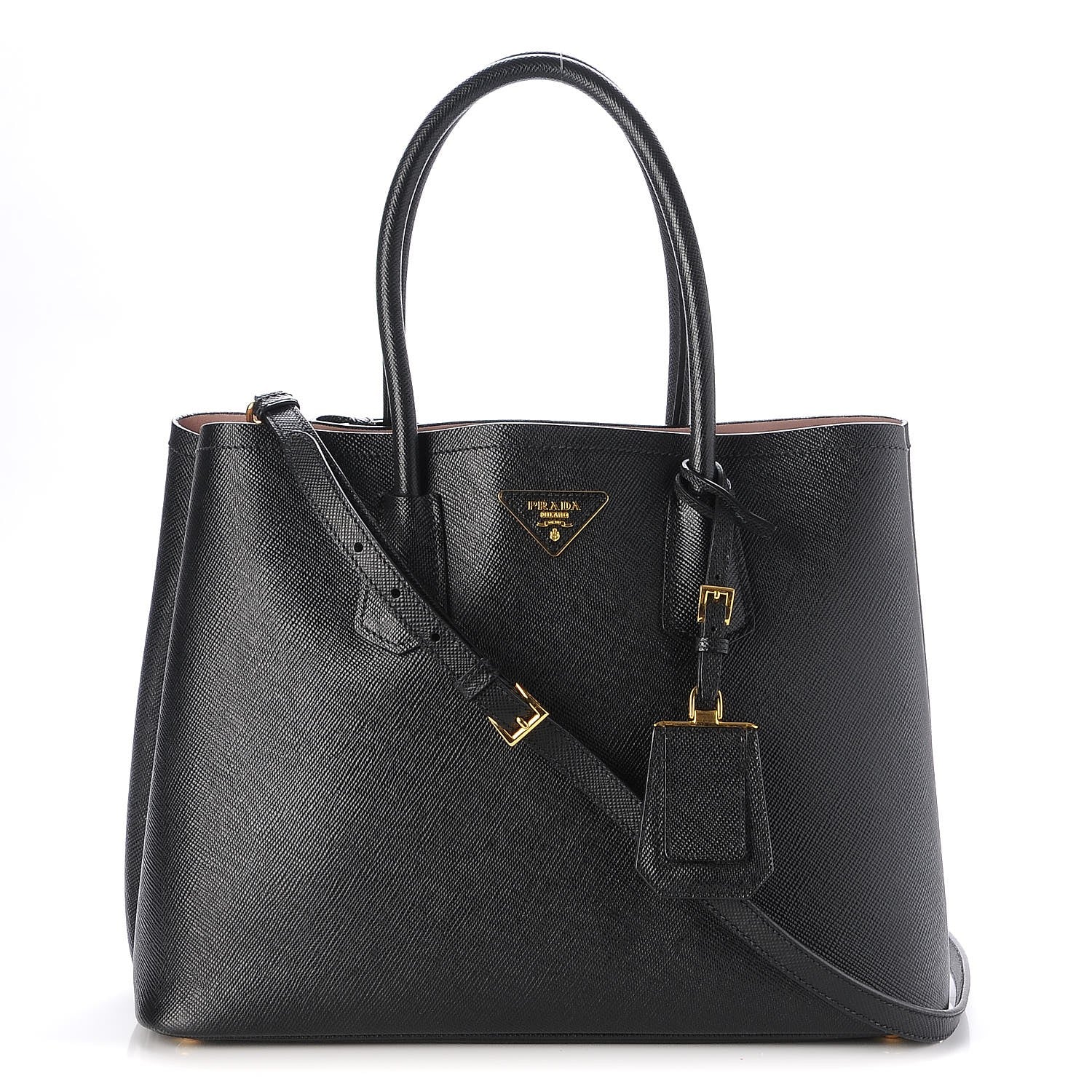 Prada Saffiano Cuir Large Double Bag Black Mughetto 1 of 13