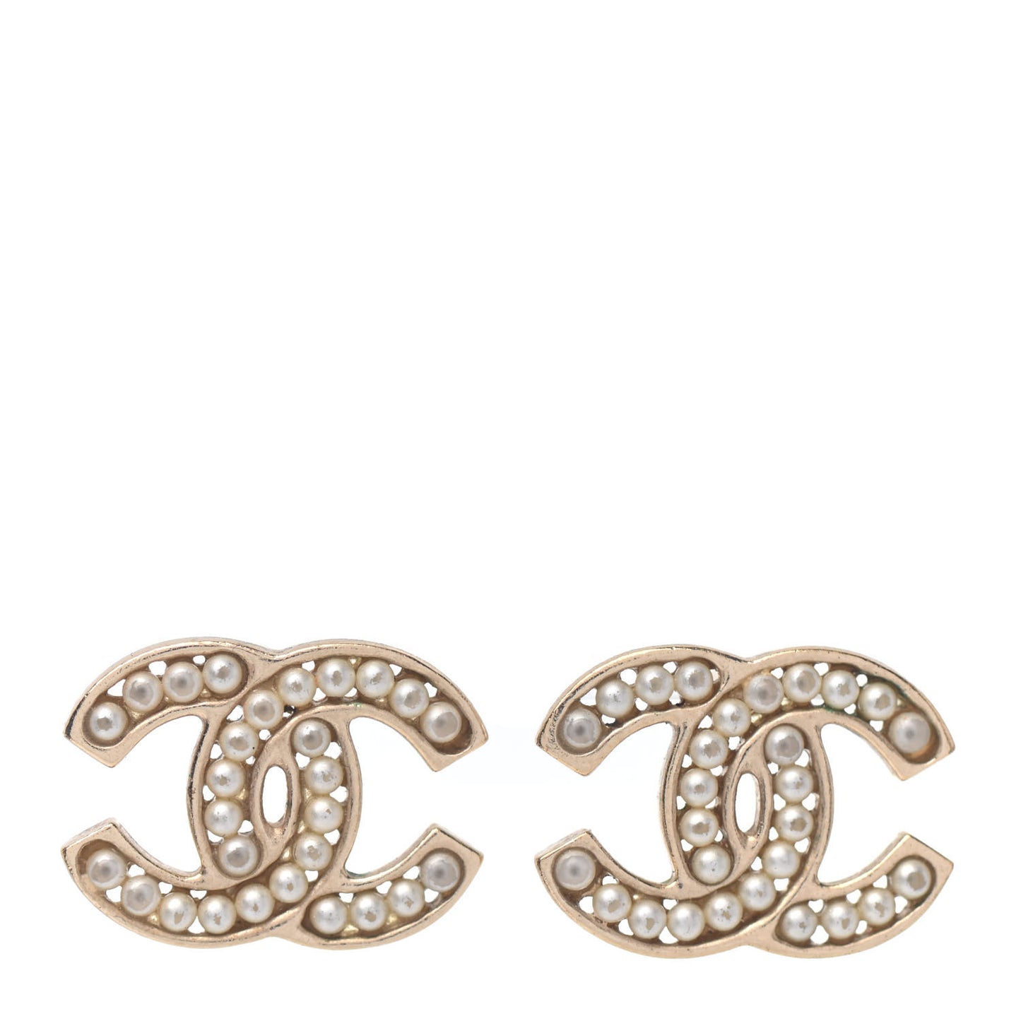 Metal Pearl CC Earrings Gold