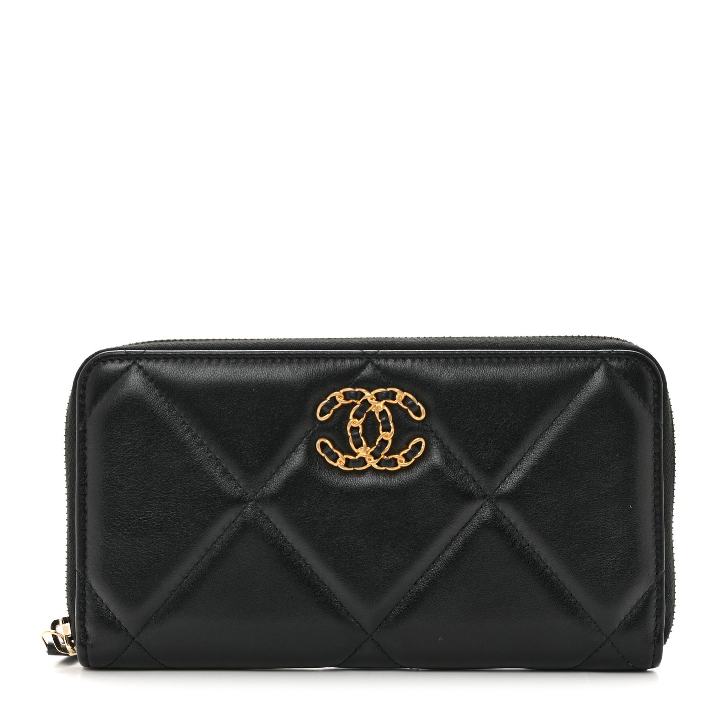 Lambskin Quilted 19 Long Zipped Around Wallet Black