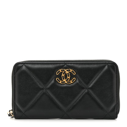 Chanel Lambskin Quilted 19 Long Zipped Around Wallet Black 1 of 9