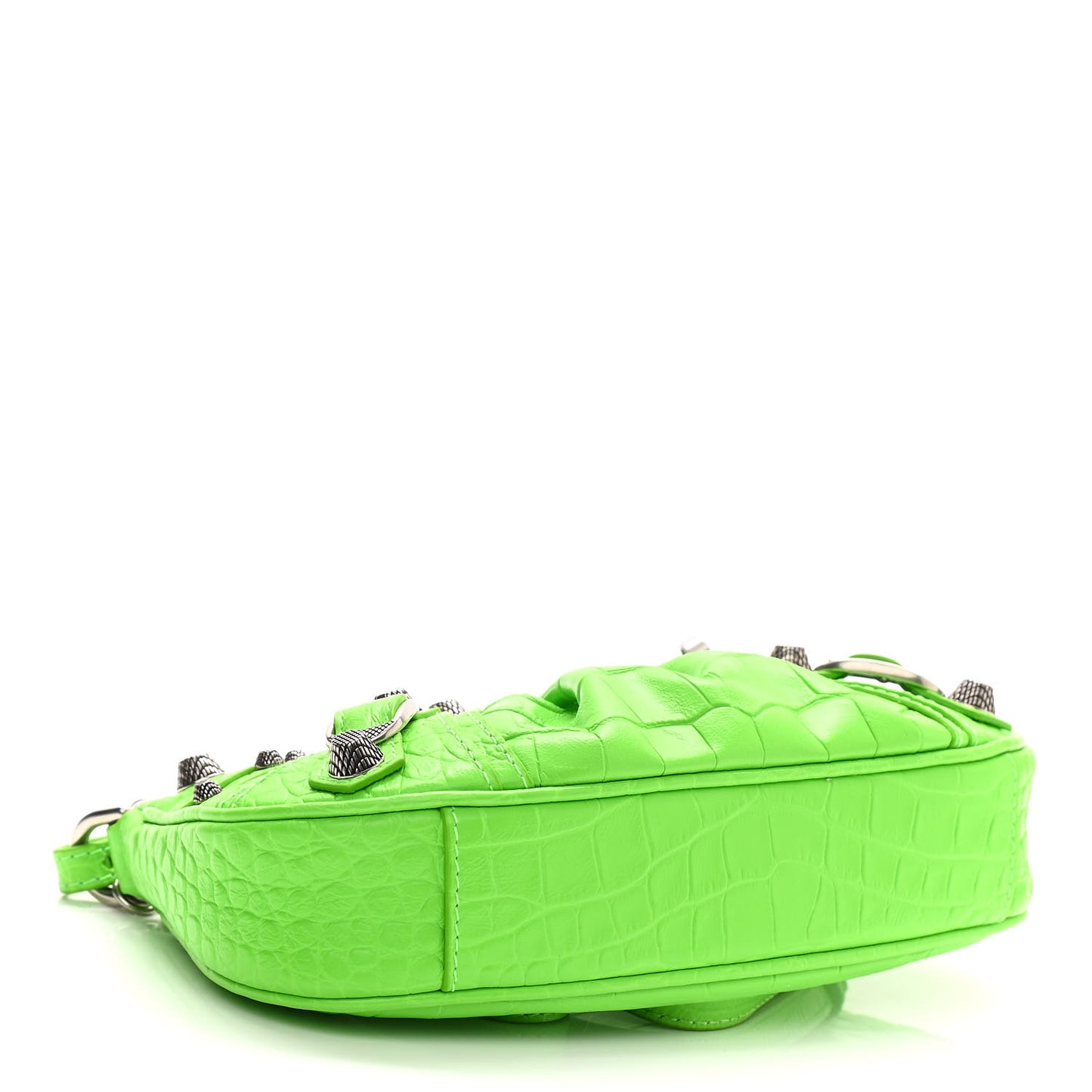 Extra Supple Calfskin Crocodile Embossed Le Cagole Mini Purse With Chain Acid Green
