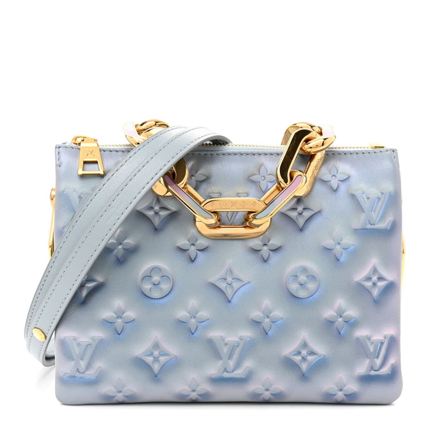 Louis Vuitton Metallic Lambskin Embossed Monogram Coussin BB Blue 1 of 11