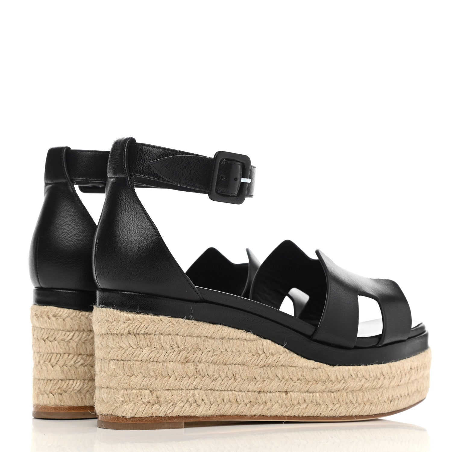 Hermes Goatskin Elda Espadrille Wedge Sandals 38 Black 4 of 9