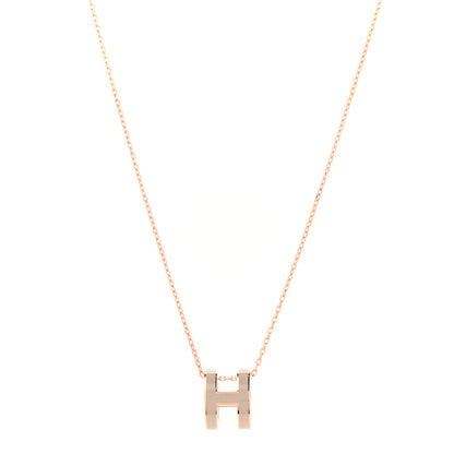 Hermes Lacquered Rose Gold Pop H Pendant Necklace Marron Glace 1 of 5
