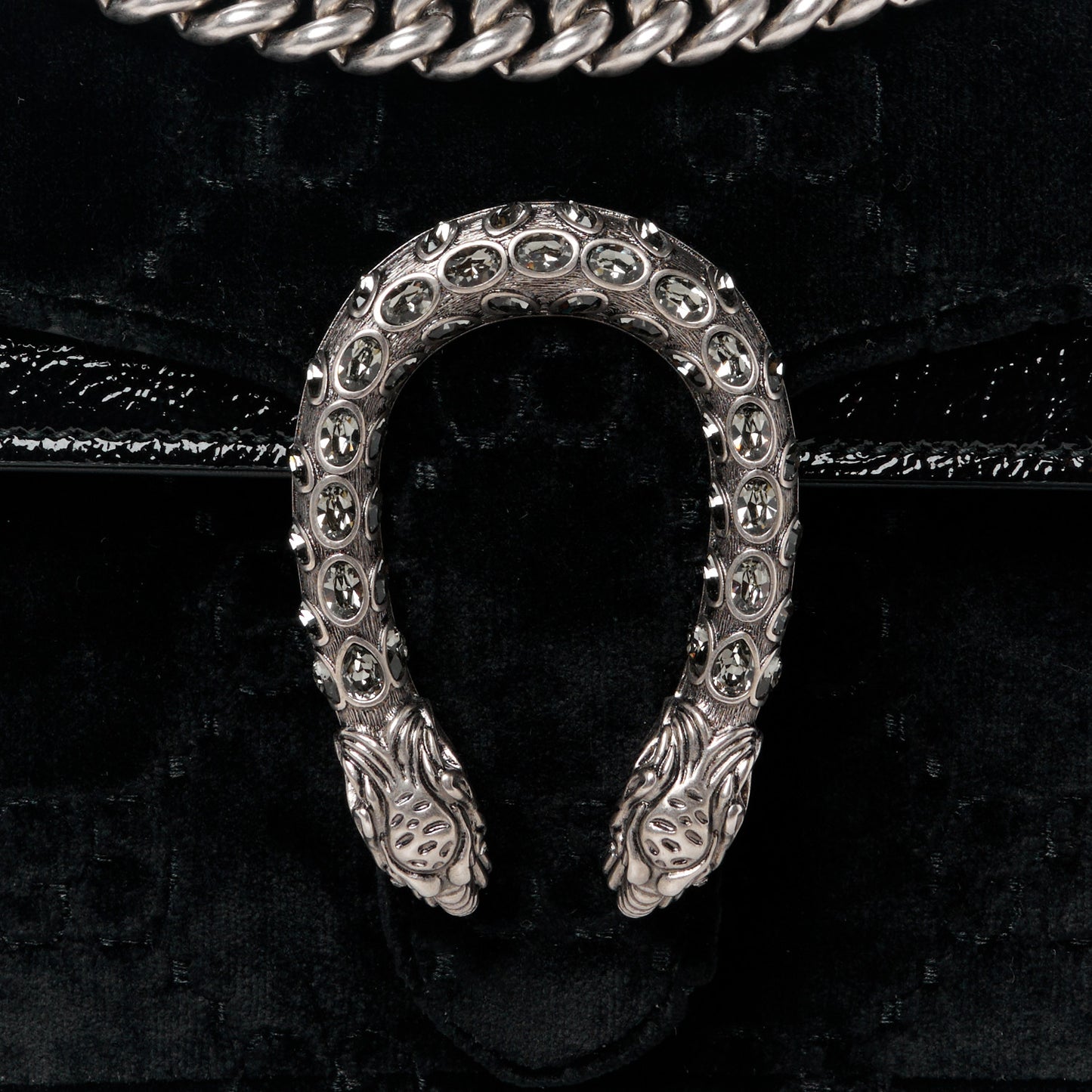 Velvet Skipper Crystal GG Monogram Small Dionysus Shoulder Bag Black Black Diamond