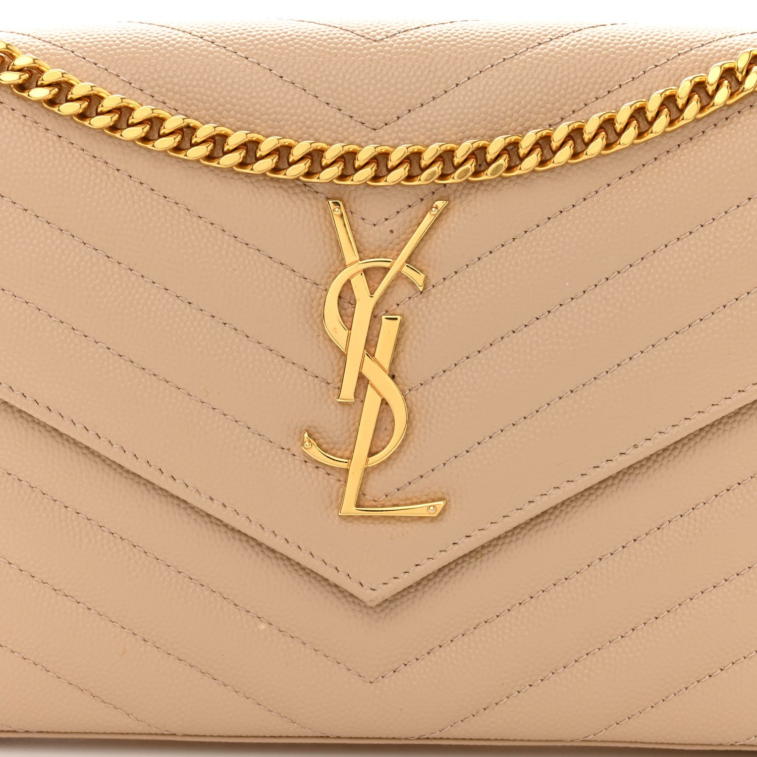 Saint Laurent Grain De Poudre Matelasse Chevron Monogram Chain Wallet Dark Beige 8 of 11
