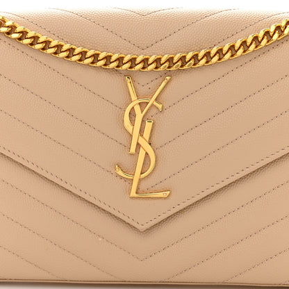 Saint Laurent Grain De Poudre Matelasse Chevron Monogram Chain Wallet Dark Beige 8 of 11