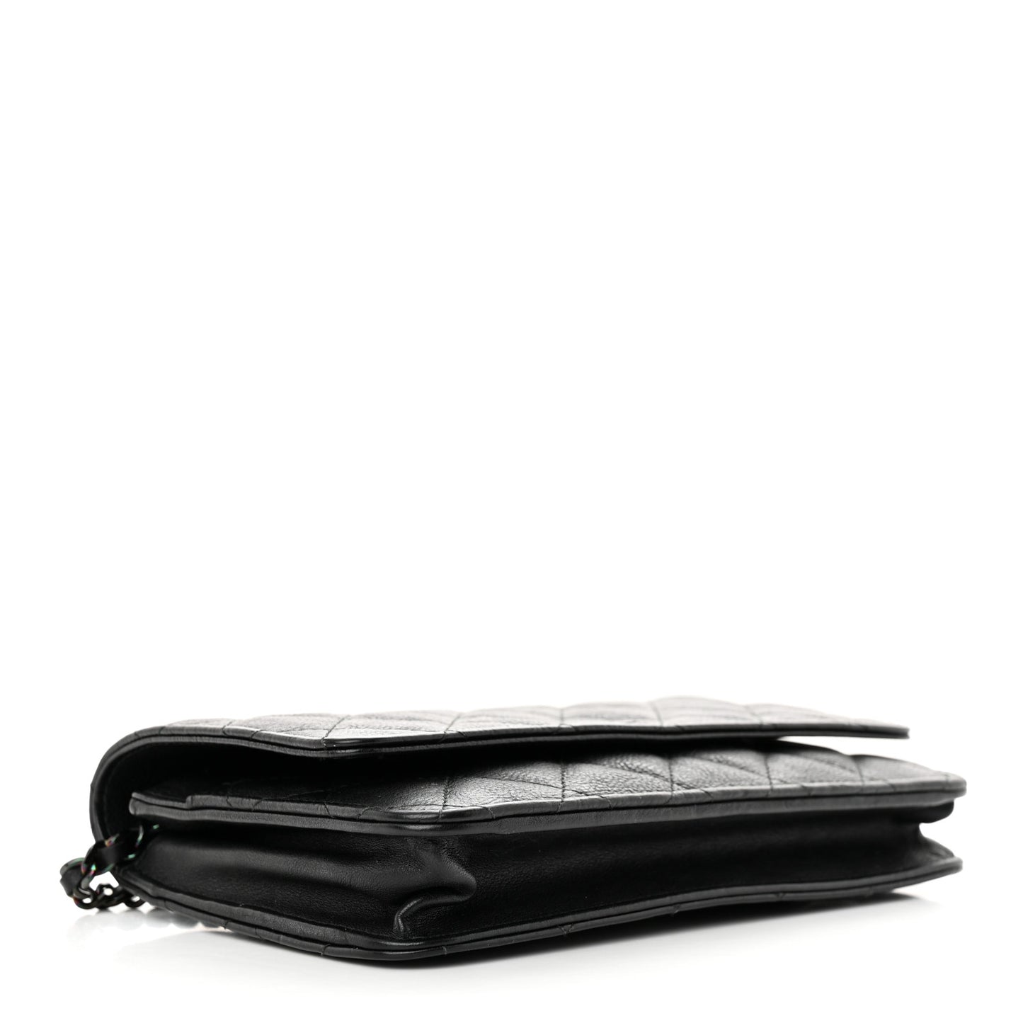 Crumpled Calfskin Quilted Wallet On Chain WOC So Black