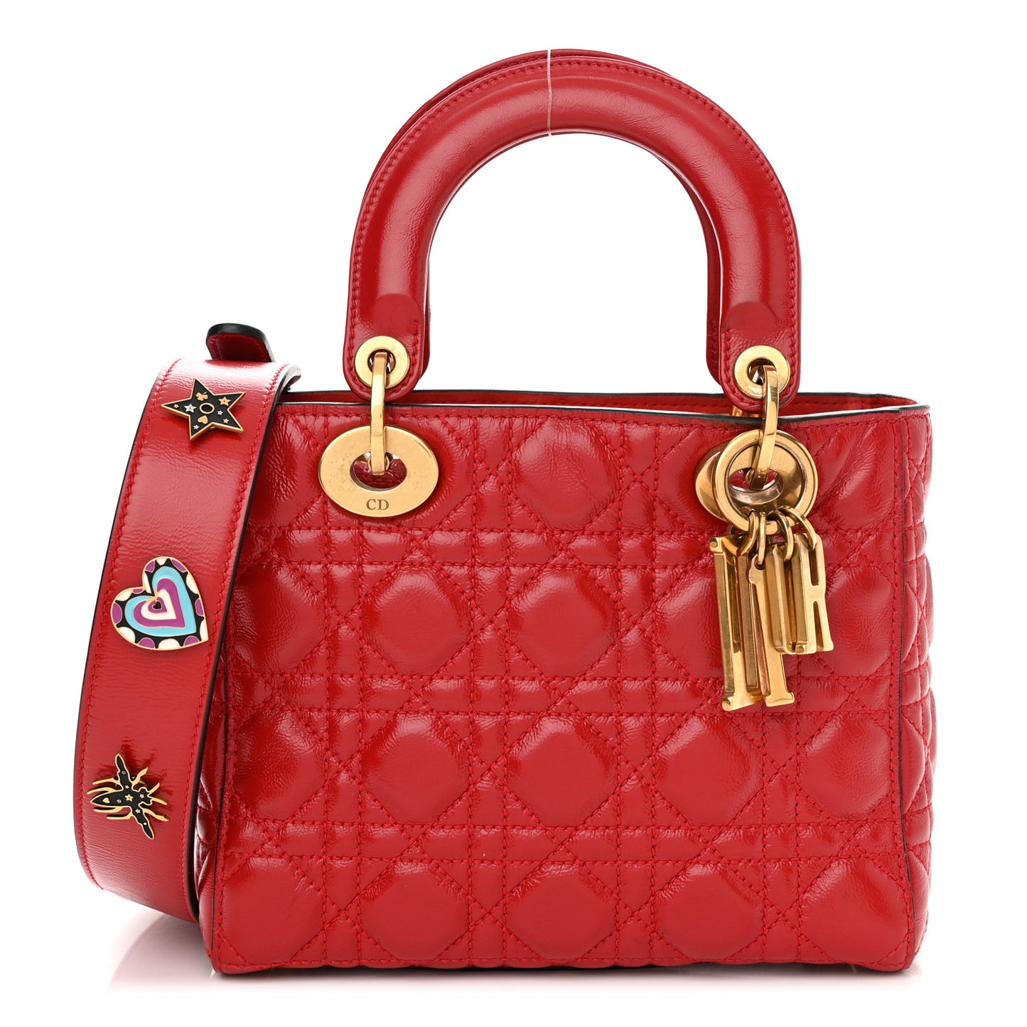 Crinkled Patent Cannage Small Lucky Badges My Lady Dior Red