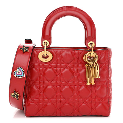 Christian Dior Crinkled Patent Cannage Small Lucky Badges My Lady Dior Red 1 of 10