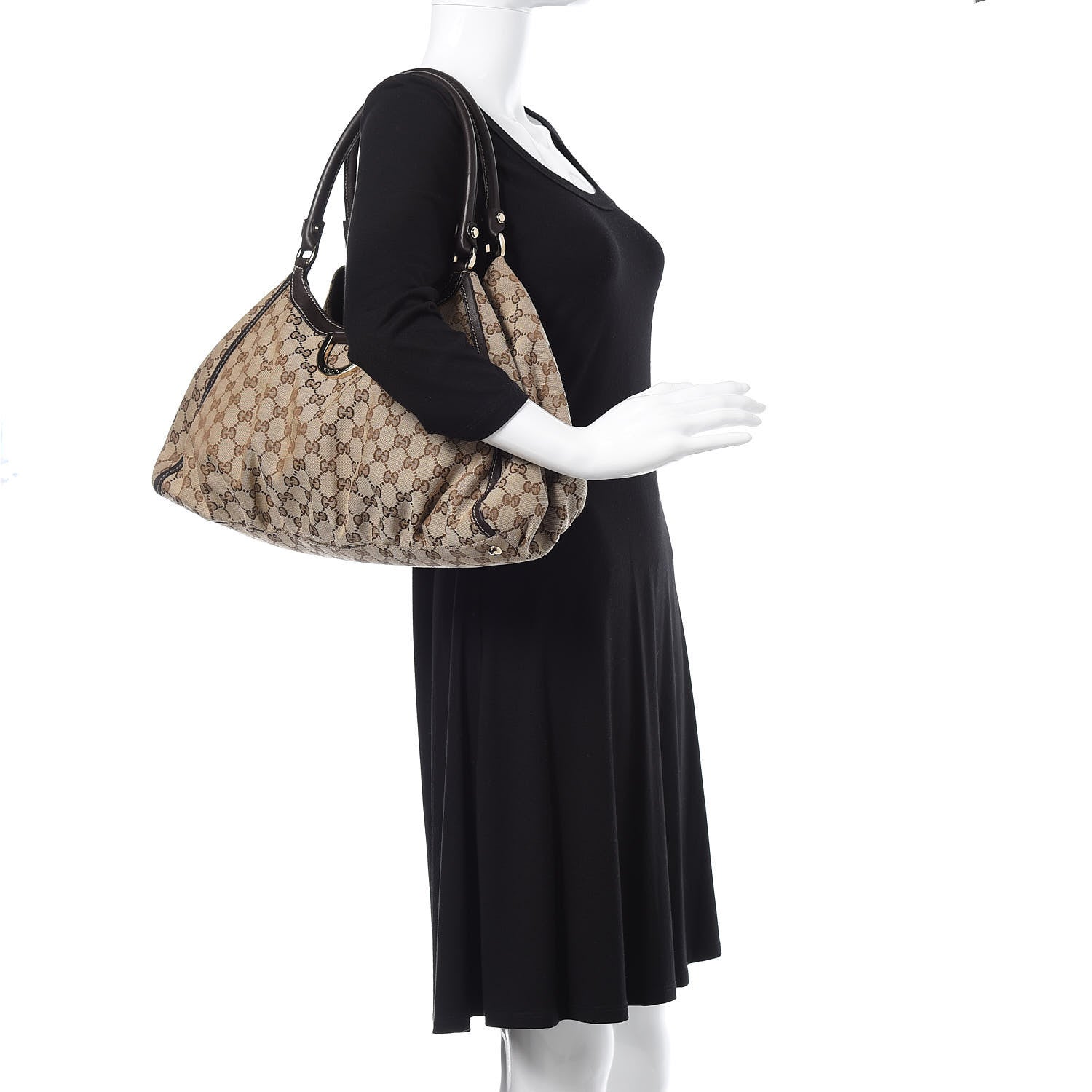 Gucci Monogram Large D Gold Hobo Dark Brown 2 of 9