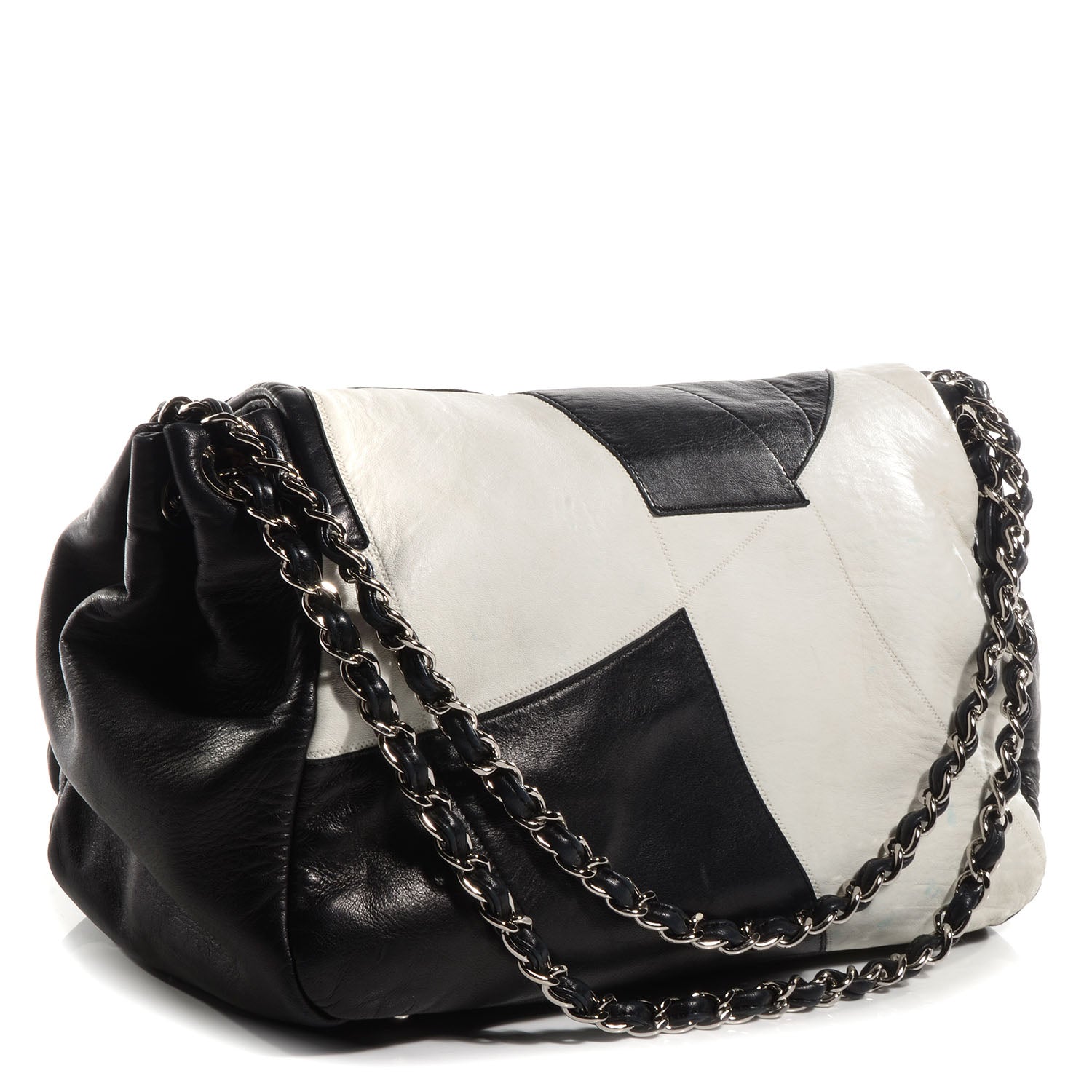 Chanel Lambskin Patchwork Accordion Flap Black White 3 of 8