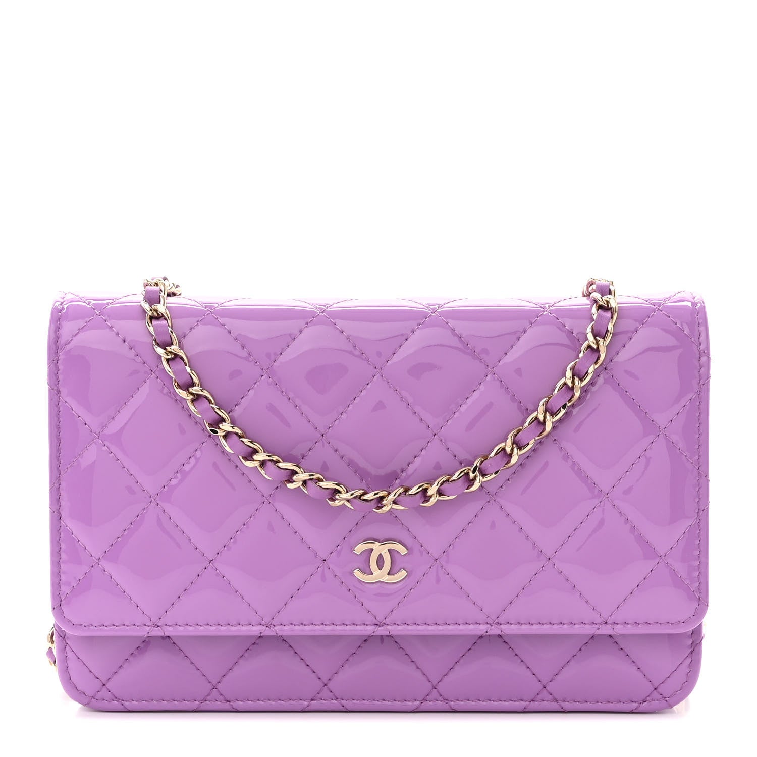 Chanel Patent Calfskin Quilted Wallet On Chain WOC Purple 1 of 12