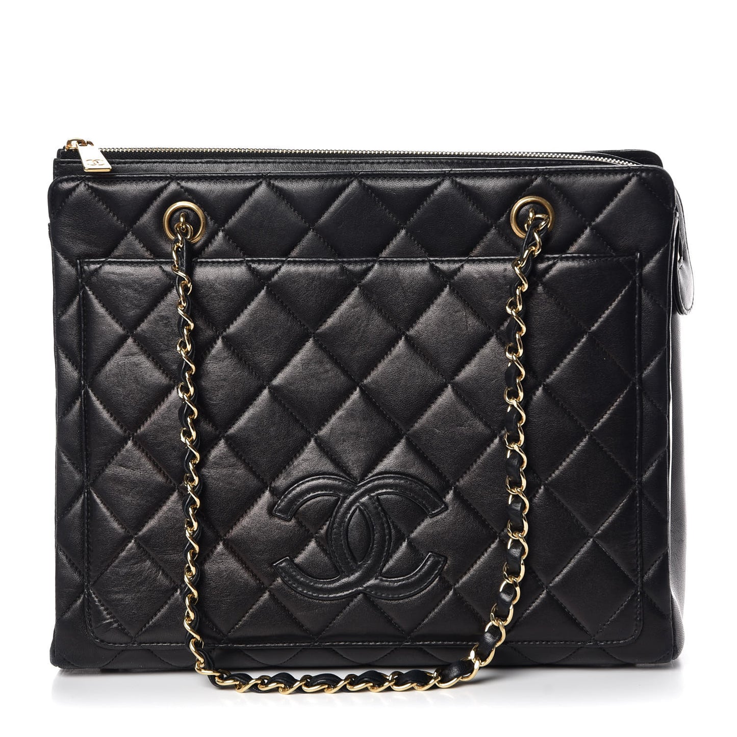 Lambskin Quilted CC Shopping Tote Black