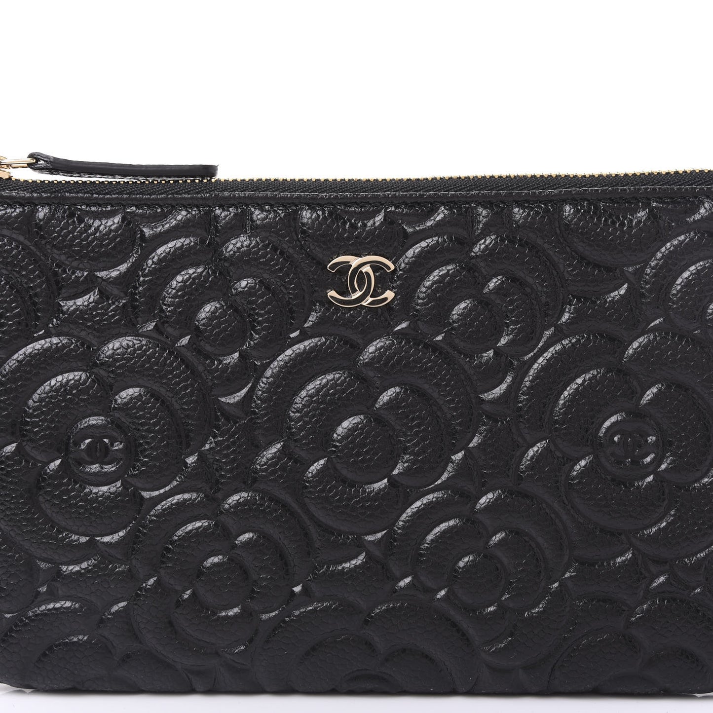 Caviar Camellia Embossed Cosmetic Pouch Black