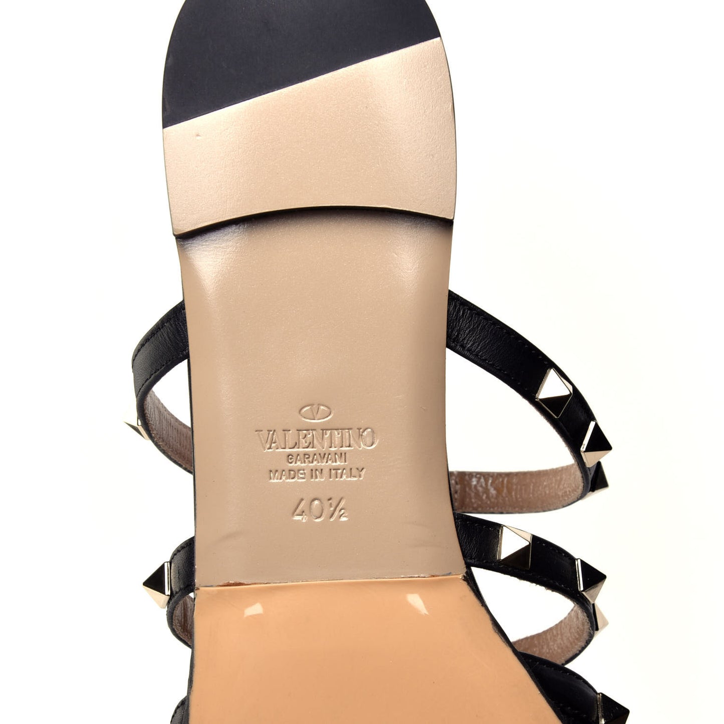 Pebbled Calfskin Rockstud Flat Cage Mules 40.5 Black