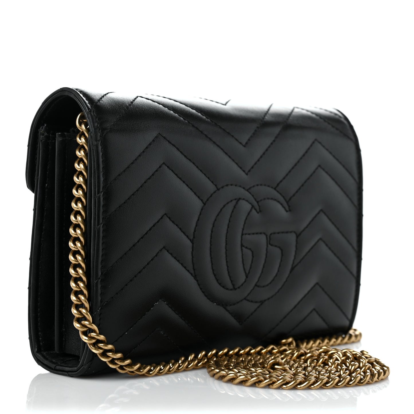 Calfskin Matelasse GG Marmont Chain Wallet Black