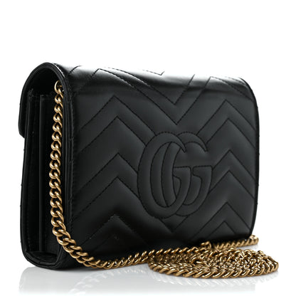 Gucci Calfskin Matelasse GG Marmont Chain Wallet Black 3 of 9