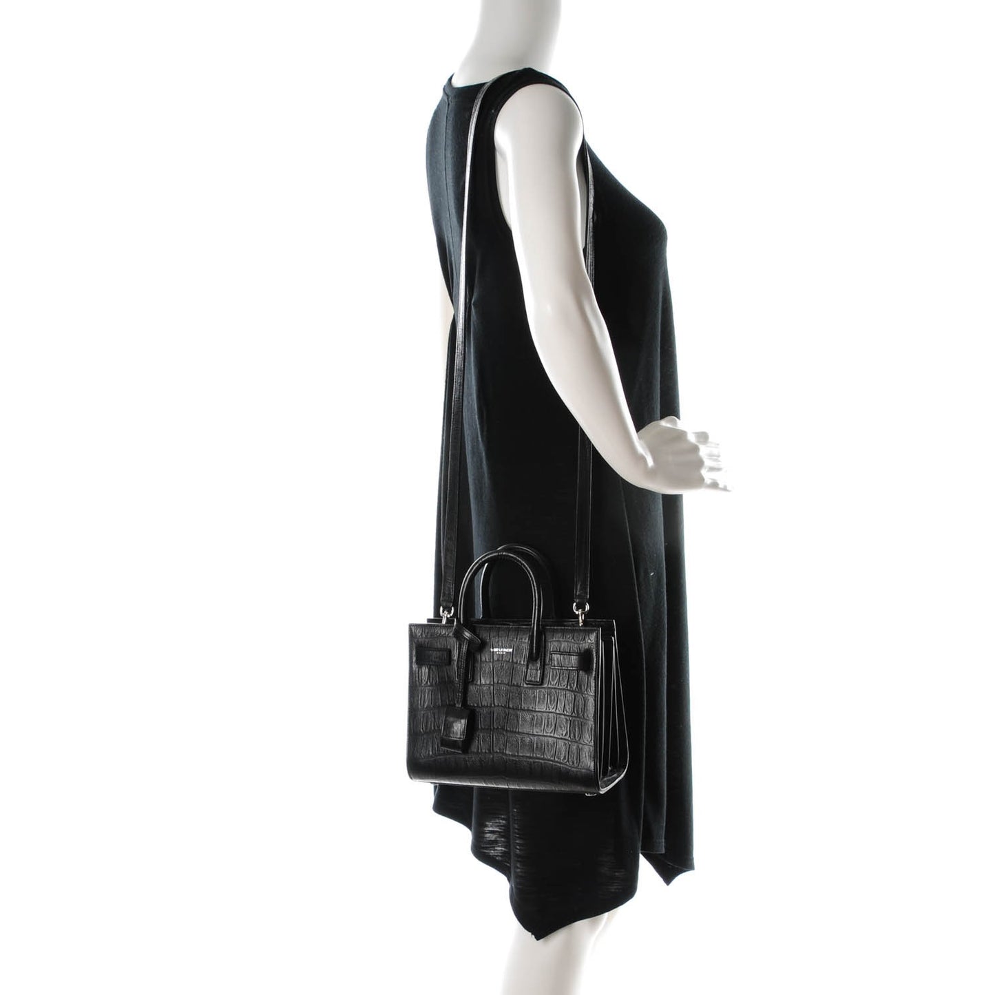 Calfskin Crocodile Embossed Nano Sac De Jour Black