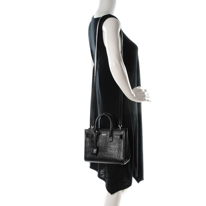Saint Laurent Calfskin Crocodile Embossed Nano Sac De Jour Black 2 of 6
