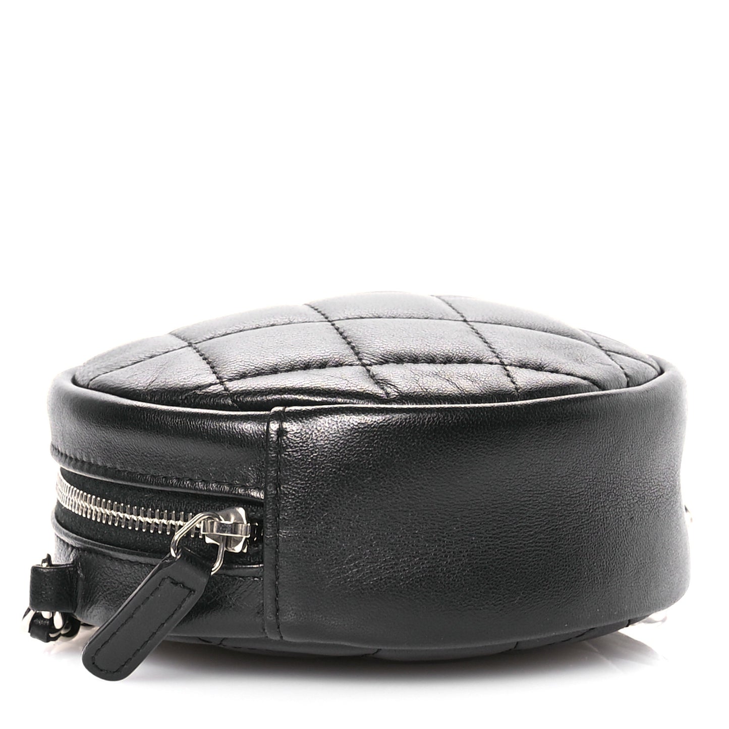 Lambskin Quilted Round Clutch With Chain Black